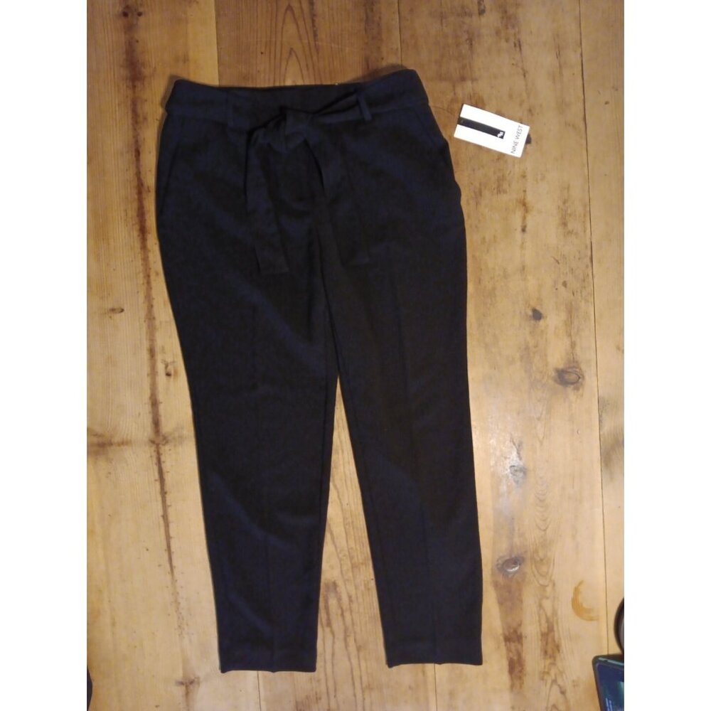 Nine West Womens 4 Slim Ankle High Rise Dress Pants Black Tie Sash Waist NWT $79 - Picture 1 of 7